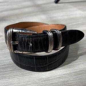VTG 1990 Banana Republic Black Embossed Leather Belt with Silver buckle